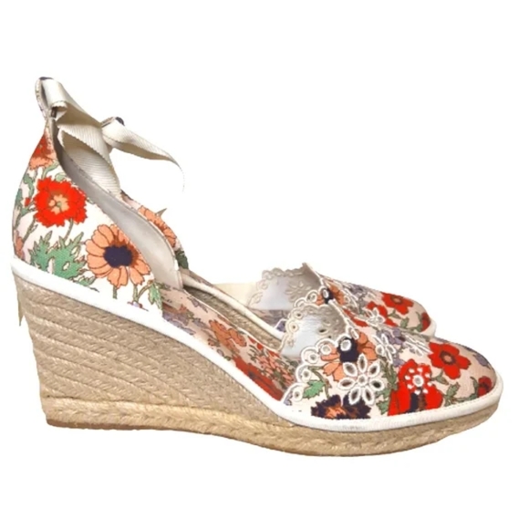 Veronica Beard Soleil Espadrille Wedge Sandals in Floral White Block Heel - Picture 4 of 11